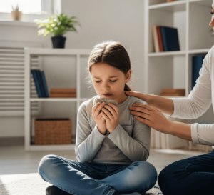 Consejos para padres en el manejo de la ansiedad infantil Padres aplicando consejos prácticos para reducir la ansiedad en niños