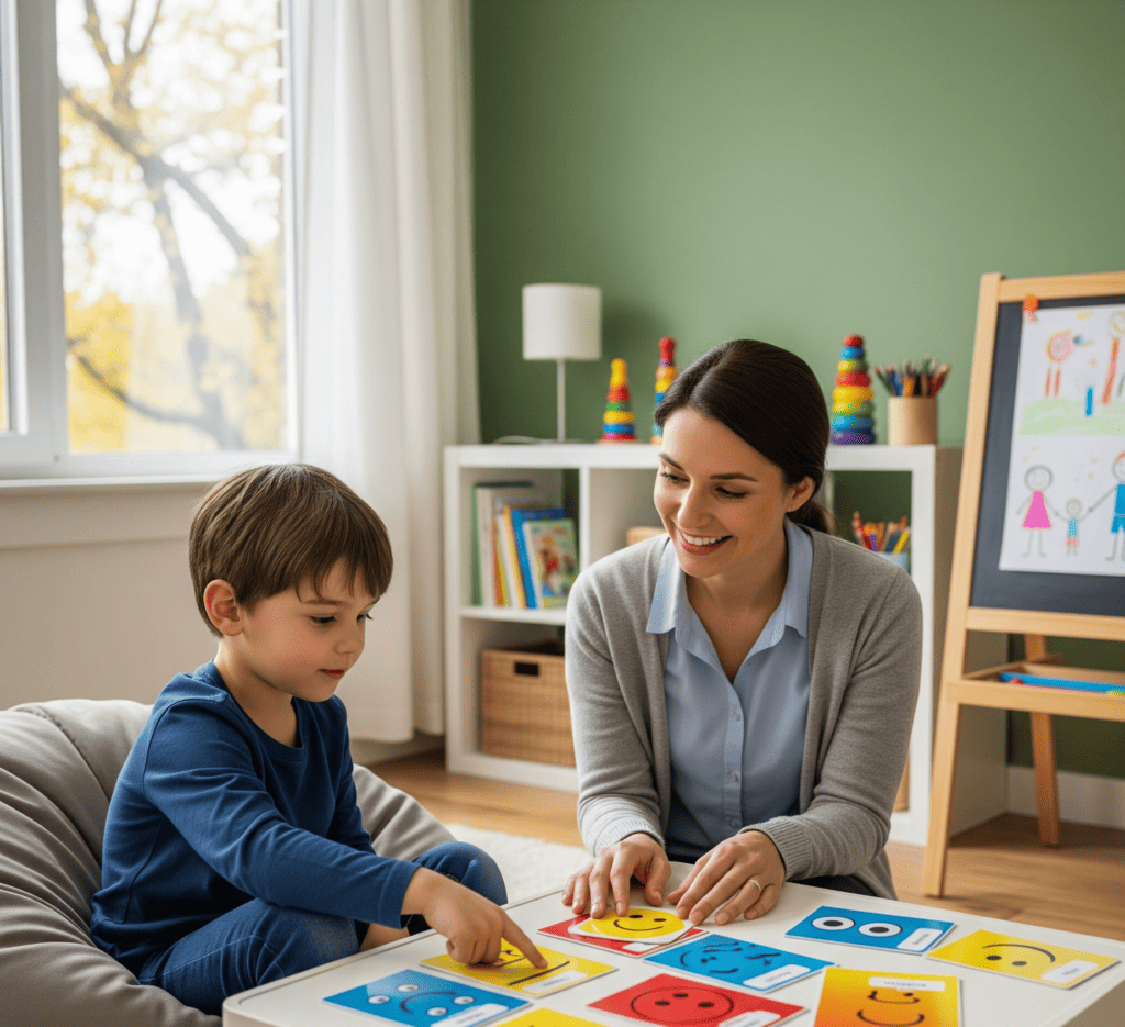 sesión de terapia emocional infantil para desarrollo psicológico saludable