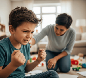 Niño enojado aprendiendo control de la rabia infantil