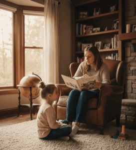 madre ayudando a su hija con tareas escolares