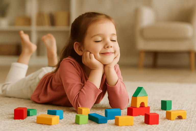 Niña aprendiendo hábitos saludables infantiles en casa