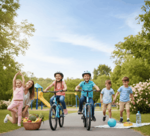 Niños practicando hábitos saludables infantiles de forma divertida