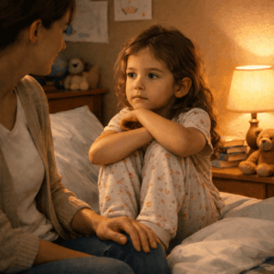 Padres acompañando emocionalmente a una niña con ansiedad infantil